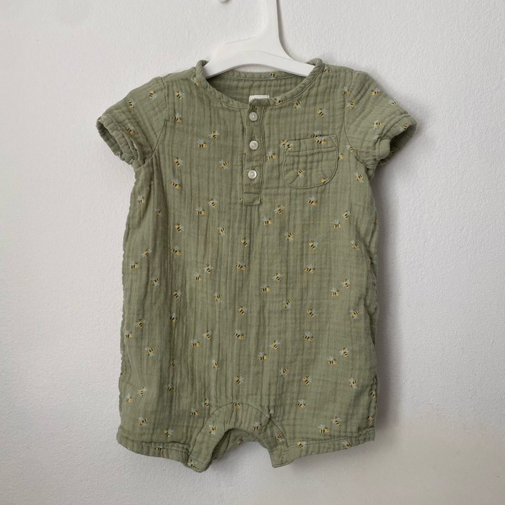 Green Romper with Bee Motif